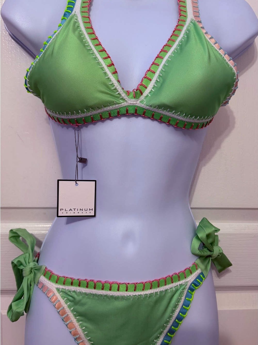 Platinum Swimwear Lime Green Crochet-Trim Triangle Bikini